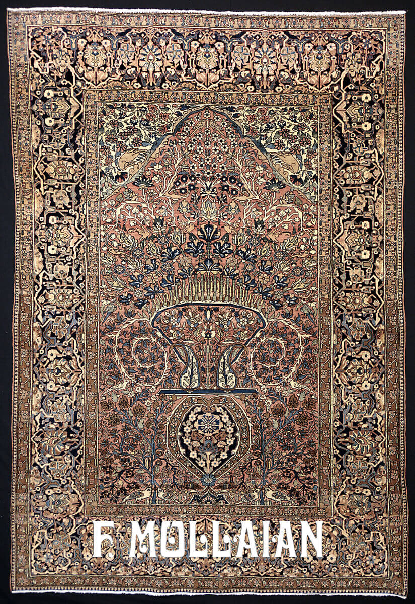 A Prayer Design Antique Persian Kashan Mohtasham Rug n°:77941749